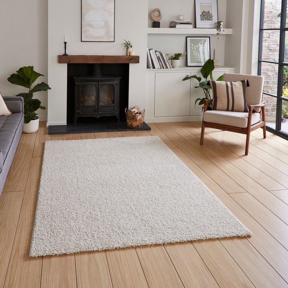 Bali 950 Modern Washable Plain Shaggy Rugs in Cream White